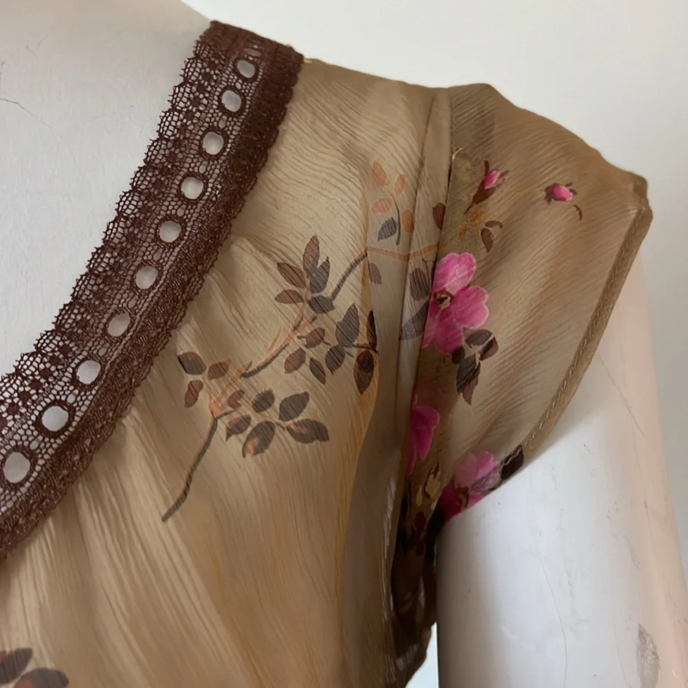 Vintage Betsy Johnson Shear Tan Floral Size S Dress New With Tag - Picture 3 of 12